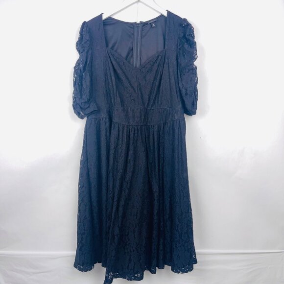 Torrid Black Lace A-Line Midi Dress With Puff Sleeves & Back Zipper Size 12 - Picture 1 of 14